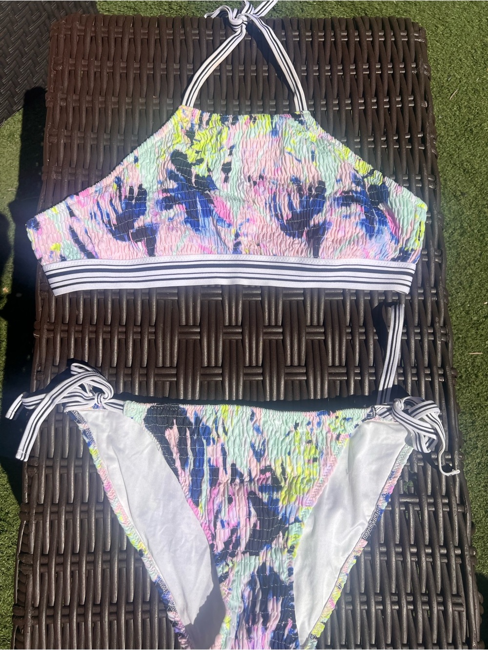 Victoria's Secret Neon Floral Halter Bikini in Pink, Blue & Yellow